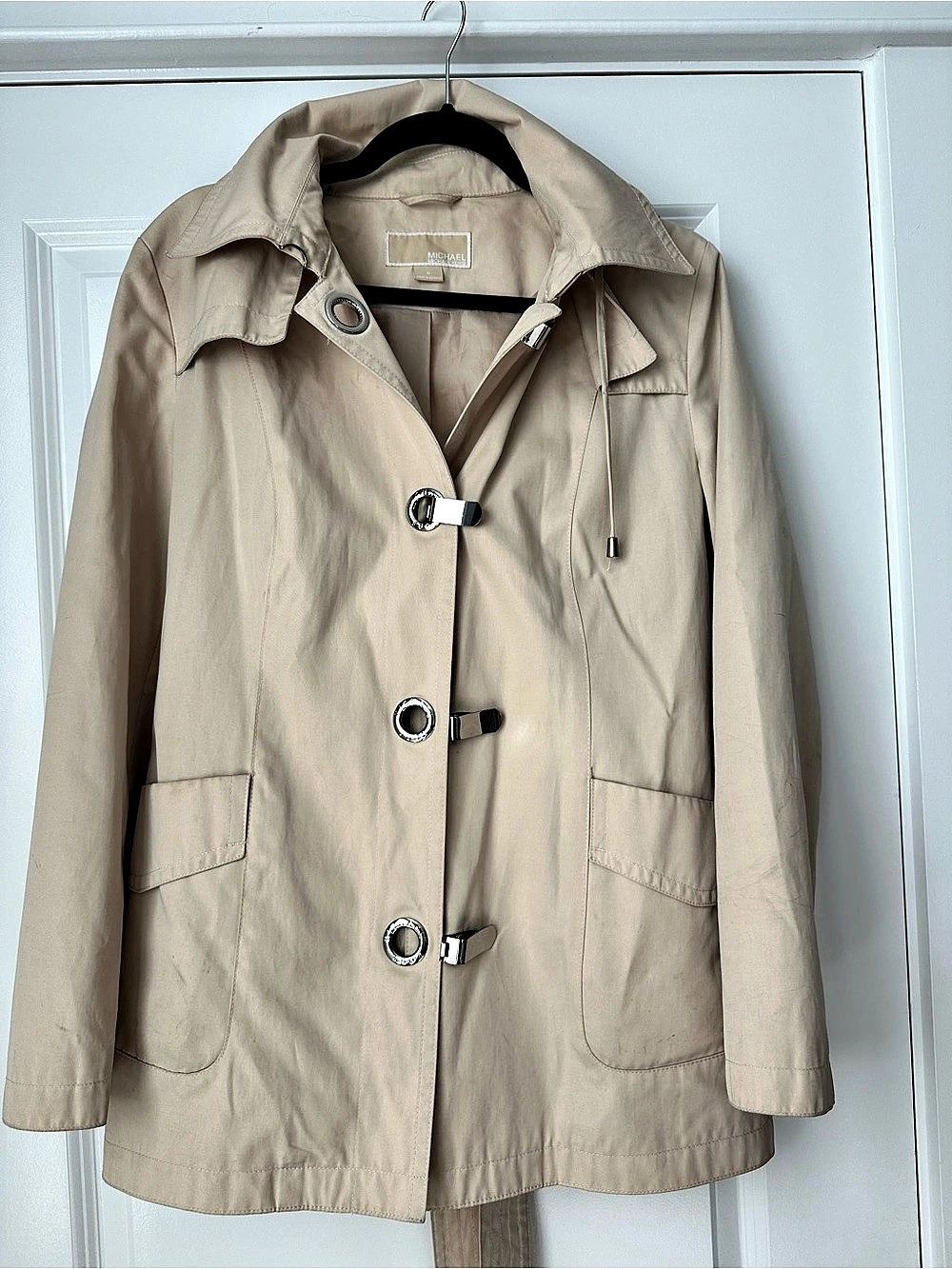 Michael Kors Hooded Belted Trench Coat in Beige Like New